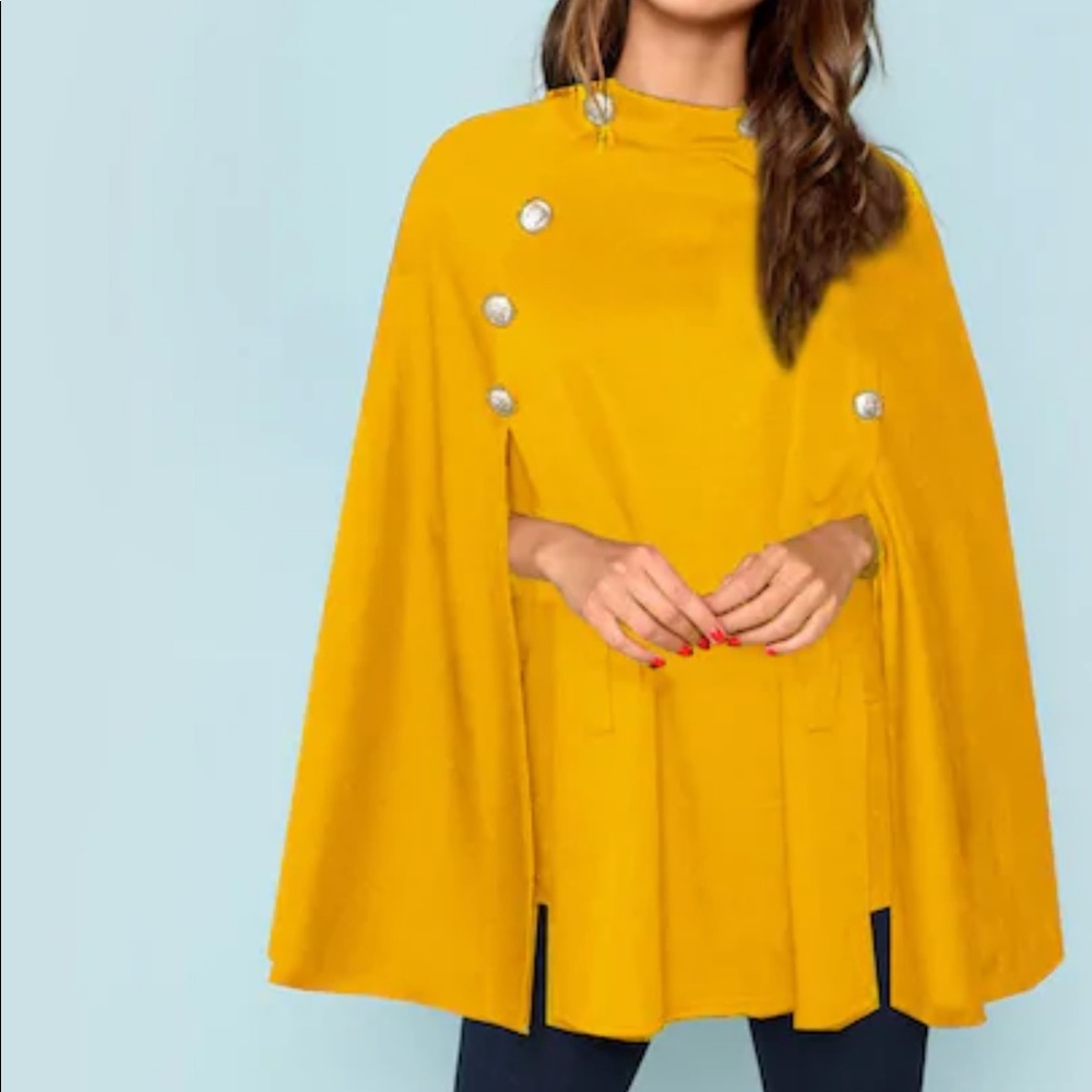 Double Button Mock Poncho Coat